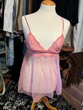 Victoria’s Secret Y2K Sheer Babydoll Lace Mesh Polka Dot Slip Size Large